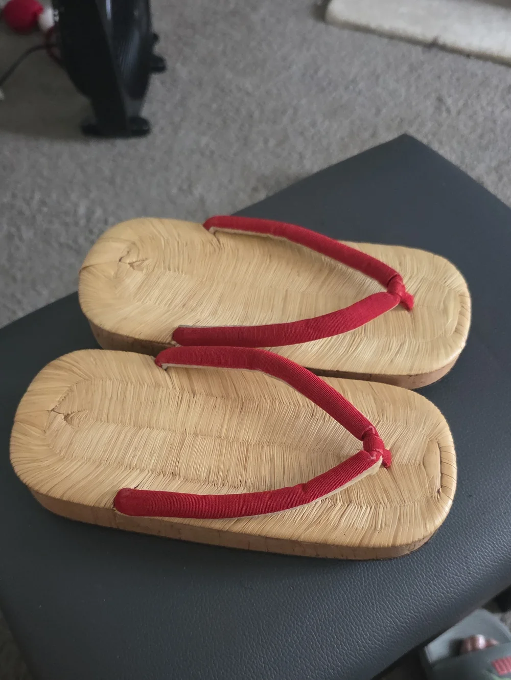 Vintage Red Strap Straw-Style Flip Flop Sandals